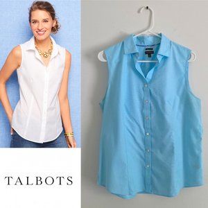 Talbots THE CLASSIC SLEEVELESS BUTTON FRONT SHIRT robin's egg sky blue L